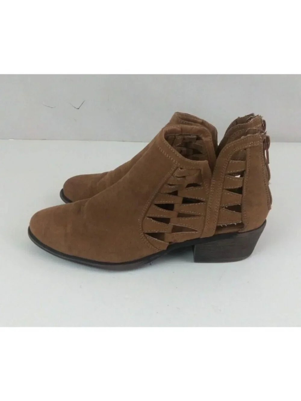 JG Women's Soft Faux Suede Back Zip Light Brown Ankle Boots Booties Size 7